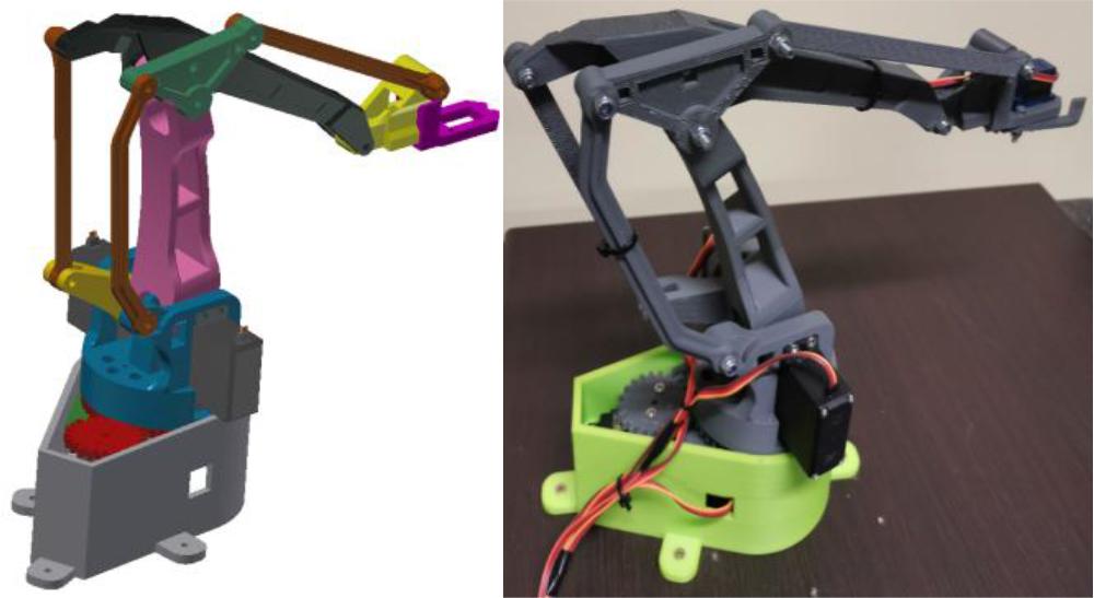 Model view of the second manipulator (left side) and view of the finished construction of the second manipulator (right side)