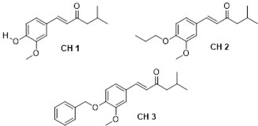Structures of tested chalcone analogues.