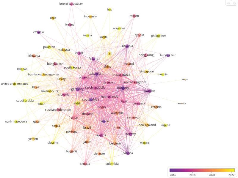 Cooperation networks between V4 countries based on co-authorship of published articles
Source: own work based on Scopus data.
