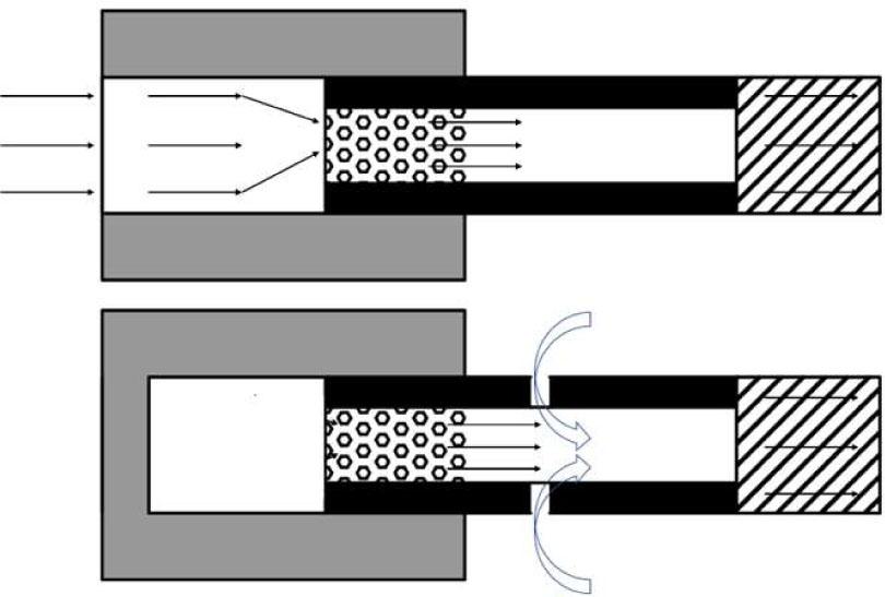 Schematic of granule-based HTP cigarette and airflow pathways.