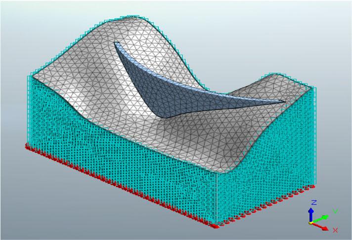 Mesh and boundary conditions of an arch of the Tichy-Haf Dam
Source: own work.
