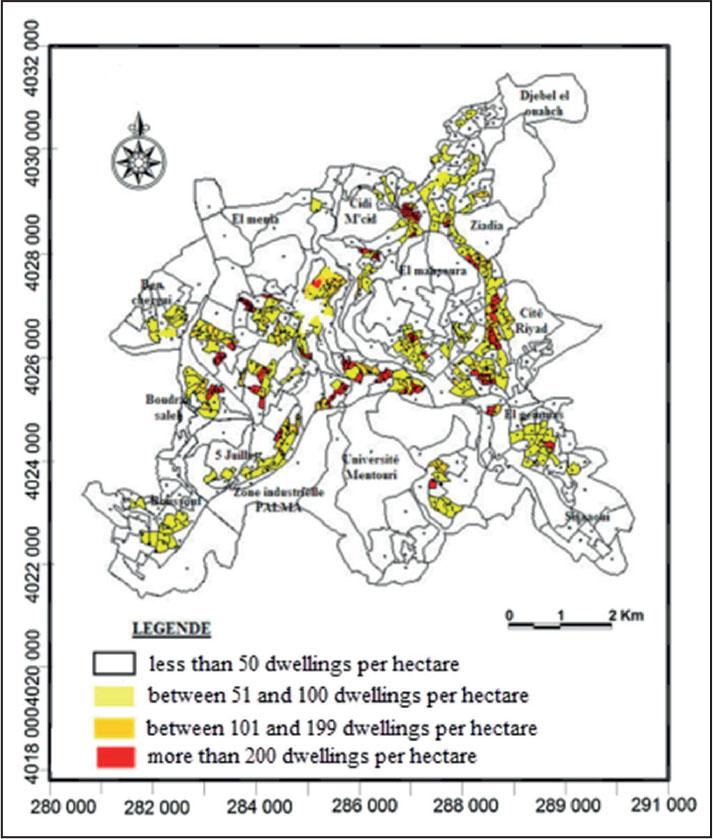 Density of dwellings in the municipality of Constantine
Source: own work.