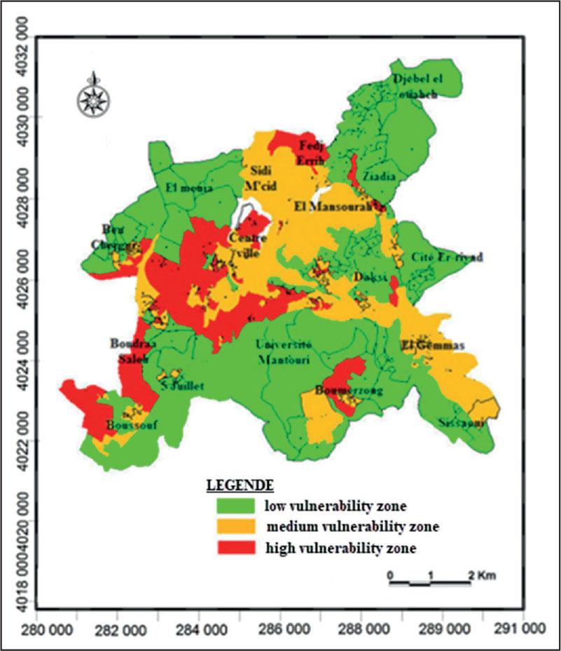 Landslide vulnerability of the city of Constantine
Source: own work.