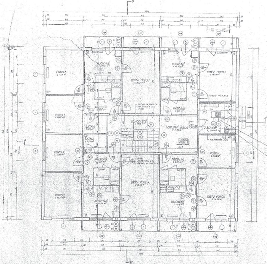 Typical floor of the surveyed point-access panel building
Source: kindly provided by SBD Průkopník (construction housing cooperative).