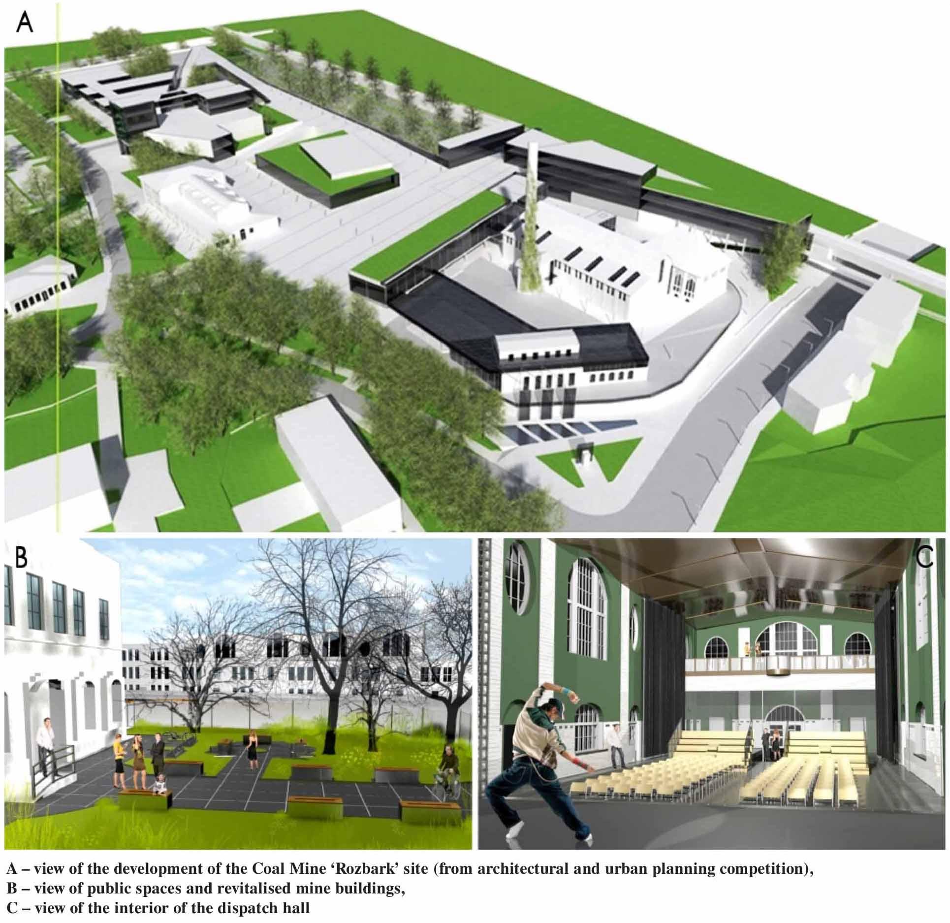Concept for the “Rozbark” Dance and Movement Theatre on the site of the former Coal Mine “Rozbark” – visualisations. Author: P.A. Nova S.A. Source: https://www.pa-nova.com.pl/pl/Panova/Nagrody_i_wyroznienia (access: 4.02.2020), https://bytom.naszemiasto.pl/ruszaja-prace-na-terenie-bytomskiej-kwk-rozbark-bedzie/ar/c3-1312029 (access: 29.05.2023)