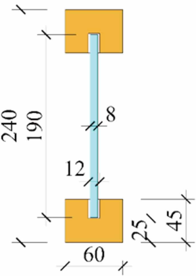 Cross-section of timber-glass composite beams: type TGCB1