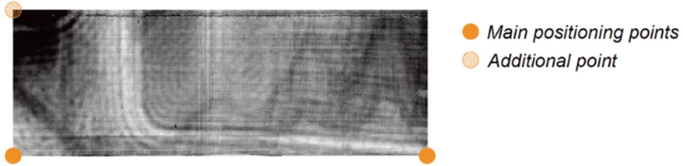 Points that must be localized on both the 3D digital model and its real counterpart to correctly position UT data on the model.