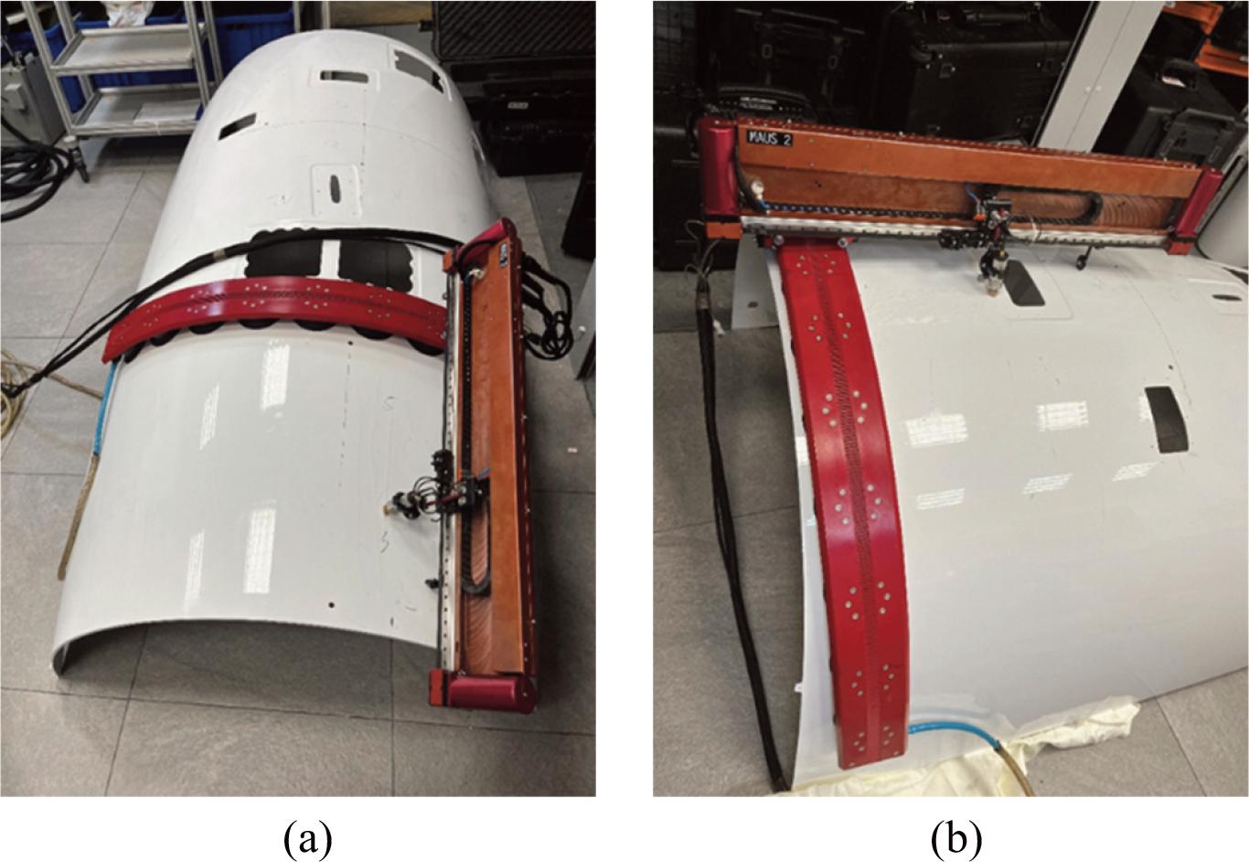 Photographs of UT testing in progress. Test IDs: UT1 (a), UT2 (b).
