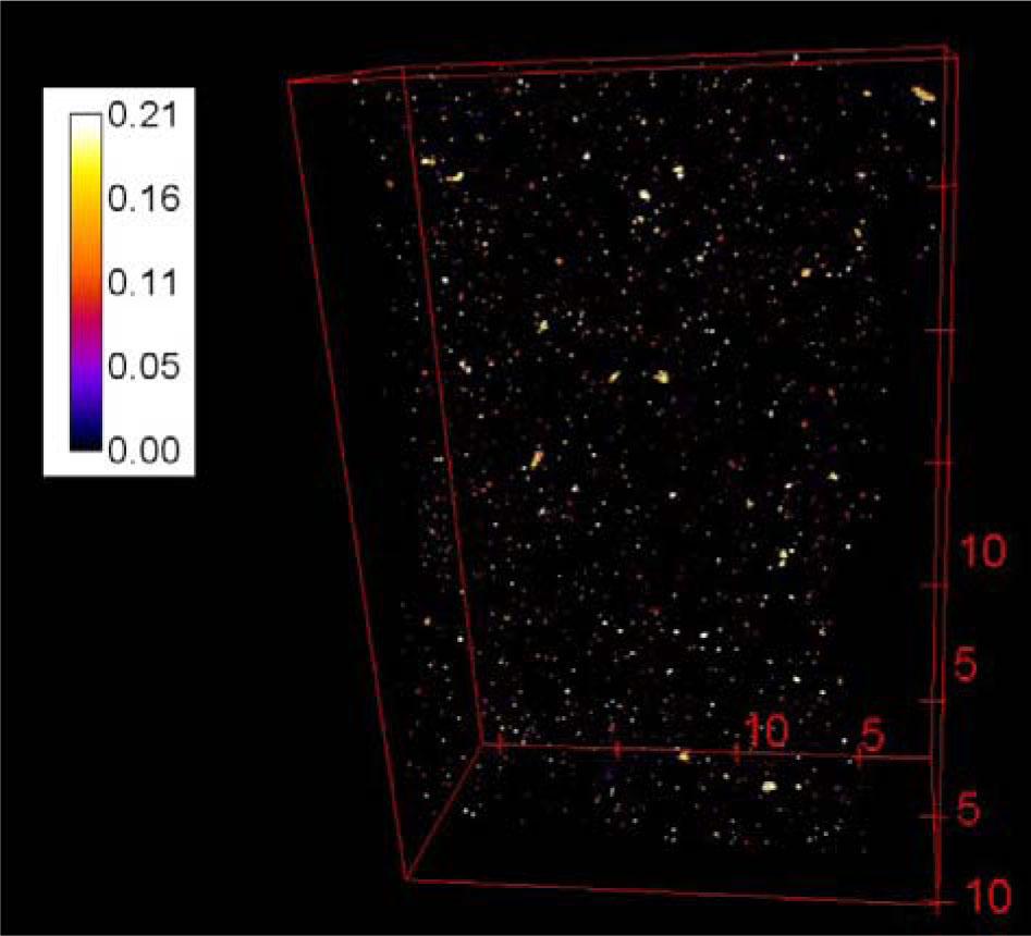Segmented image emphasizing the inclusions of sample OJC_965 (in mm).